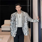 Hearujoy Korean Men's Sequins Blazer Glitters Bling Suit Jackets Singer Stage Shiny Clothing Black Silver Oversize Party Suit Coat Man